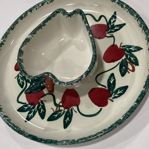 Vintage Chaparral Pottery Apple shaped dip bowl attached to 10" plate. - Picture 2 of 4